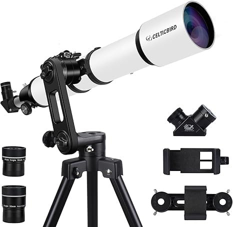 CelticBird Teleskop 90 mm öppning 700 mm – astronomiskt refraktionsteleskop för vuxna och nybörjare (90700)