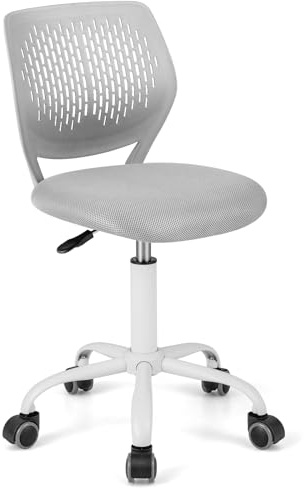 COSTWAY Kids Desk Chair, Height Adjustable Swivel Computer Chair with PU Casters & Gas Lift, Ergonomic Mesh Task Study Chairs for Boys Girls (Grey)