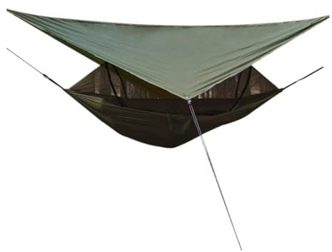 Hamaca automática de apertura rápida para exteriores con mosquitera y toldo, hamaca ligera de tela de paracaídas para viajes y camping, color negro