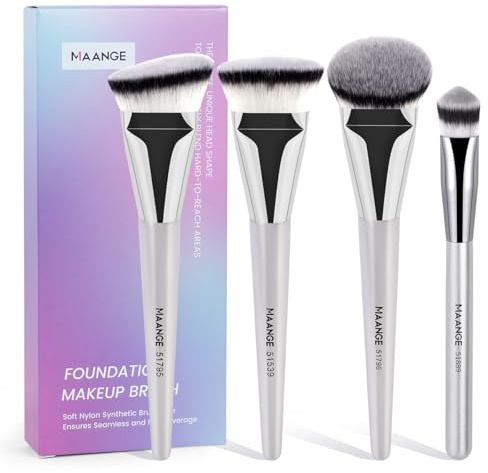 MAANGE Pennello per make-up per fondotinta, 4 pezzi Premium Foundation & Correttore Brush (piatto/obliquo/arrotondato obliquo/appuntito) per fondotinta liquida, crema, polvere e contouring