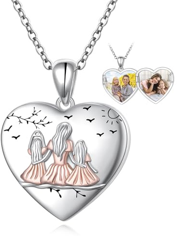 HOOHWE Collar con medallón de fotos de plata de ley con forma de corazón de amor, recuerdo para madre, hija, hermana, fotos, medallón de recuerdo, regalo para mujer, talla única, Plata esterlina,