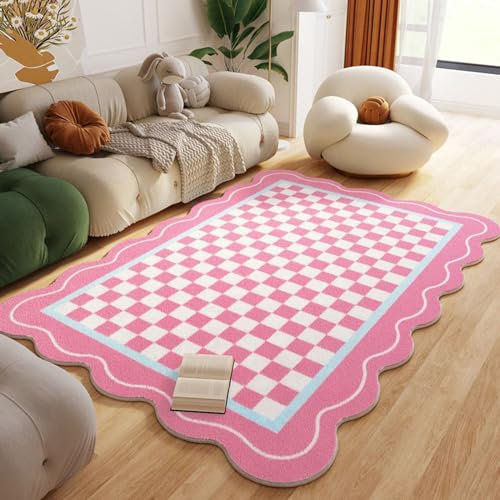 Tappeto a scacchi con stampa a scacchi, morbido tappeto a pelo basso per interni per soggiorno e camera da letto, antiscivolo, decorazione per pavimenti, divano, dormitorio e comodino (colore taglia B