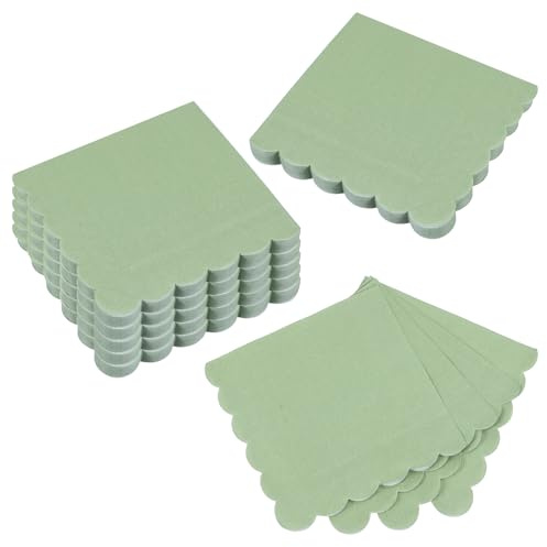 Piriuuo 100 Stück Cocktail Servietten, 2 Lagig Einweg Servietten 12 x 12 cm Salbeigrün Gewellt Klein ServiettenGefaltet Tischdeko Cocktailservietten für Abendessen, Hochzeit, Babyparty, Geburtstag