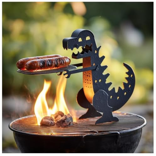 Monster BBQ Wursthalter, Edelstahl Stehend Mann Form Hot Dog Grillregal, 2025 Neues Lustiges Wurstgestell für Outdoor Picknicks & Hinterhof Grillen, Metall Kochen Gadget (Dinosaurier)