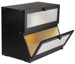 HUOLE Boîte à Pain Bambou 2- Couche Countertop Boîte en Bois pour Cuisine, Huche,pour le stockage du pain-40 x 33 x 25 cm - Bambou - Noir