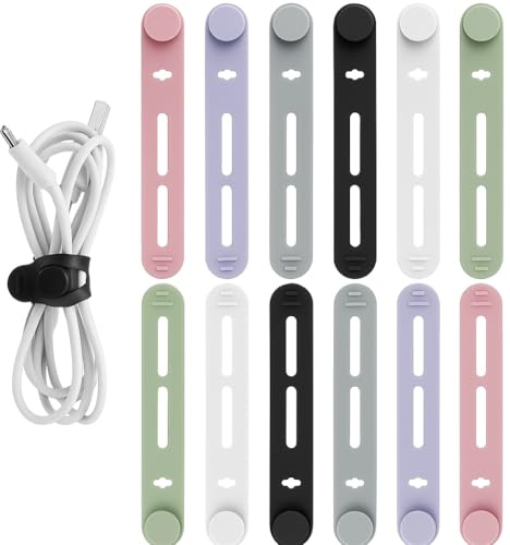 Trifletopia 12PCS Reusable Cable Ties - Cable Tidy Clips - Silicone Wire Organiser Straps - Flexible Cord Management for Earphone, Charger, USB, Computer Cables - 12x80mm (Multicolour)