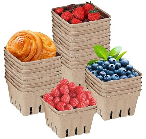 biodegradabll - Confezione da 30 vassoi per frutta – Cestini in fibra di polpa | Cesti in cartone impilabili per prodotti freschi agricoli, casse riciclabili per mercati, picnic e vetrine