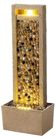 Teamson Home Fontana da giardino alta effetto roccia di fiume con luce LED flusso regolabile in poliresina marrone per patio e angoli esterni