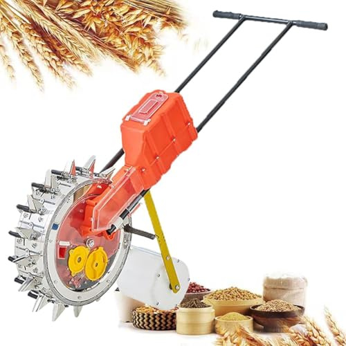 SBJKLYRN seed drill， Manual Seeder Hand-PushStainless Steel Row Planter Corn Planter Seeder, Adjustable Plant Spacing(16 mouths)