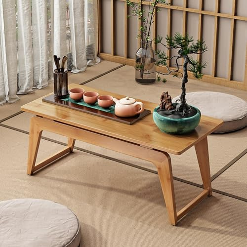 WLCNYL Mesa Baja de Suelo Japonesa de bambú Estilo rústico para Tatami, salón de té, Comedor y Sala de Estar (Color Nogal, 60 x 37 x 34 cm)
