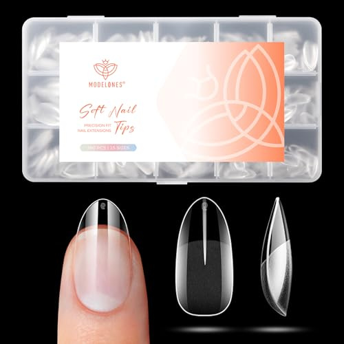 Modelones Nail Tips 360 Stück- Full Cover Nageltips Set, Soft Gel Tips Set, PMMA Harz Nagelspitzen, Künstliche Nägel Zum Aufkleben Nail Art DIY, Kurze Almond- Halbmatt
