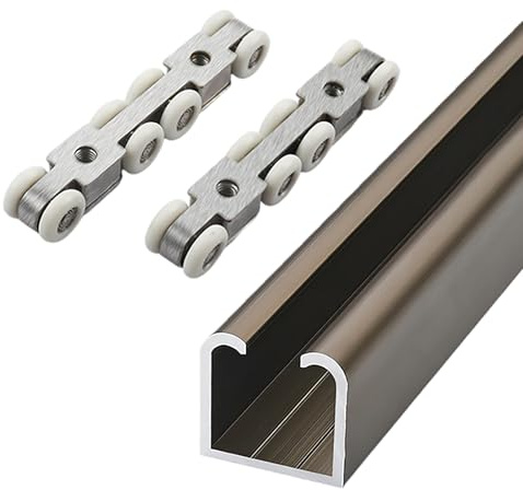 SRNSAEB Binario per Porta Scorrevole Kit di binari per Porte scorrevoli per impieghi gravosi, Esterno, 100, 150, 200, 300, 360, 480, 500 cm, per Porte Armadio, Ruote(Brown,50inch/127cm)