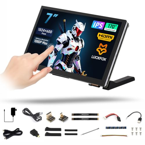 LUCKFOX 7 Inch HDMI Capacitive Touchscreen Monitor for Raspberry Pi 5/4B/Zero, PC, RK3576, 5-Point Touch, Built-in Stereo Speakers, with Metal Stand
