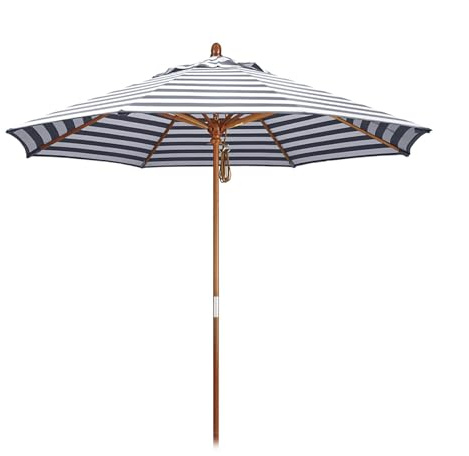 Ombrellone da giardino a righe da esterno da 7/2,7 m, UV50+, ombrellone da spiaggia ventilato con puleggia di sollevamento, palo pieghevole in legno, perfetto per terrazza, cortile e spiaggia, Strisce