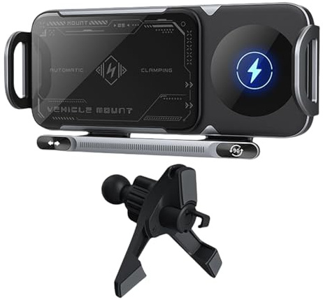 Chargeur de voiture sans fil - support de téléphone, réglable, support de tableau de bord sécurisé, verrouillage de l'appareil instantané | Port de charge rapide pour les camionneurs de smartphone