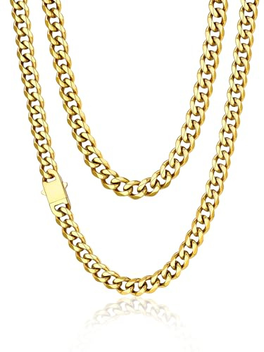 PROSTEEL Kette Herren, Edelstahl Panzerkette mit Edelstahlverschlüsse, 6/9/12 mm breit, 45cm-70cm lang, Punk Panzerkette Hip-Hop Kette Cuban Chain Necklace als Geschenk