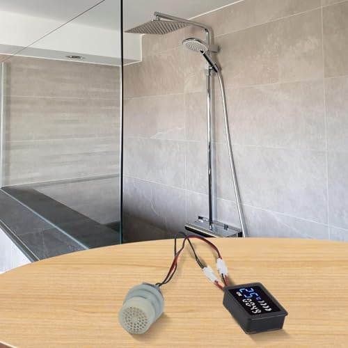 LED digitalt duschhuvud med inbyggd motorgenerator, vattenflödesaktiverad temperaturdisplay, design för brusreducering (BJL2629)