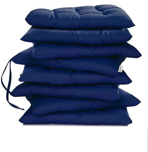 Lavea® Sitzkissen 40x40 cm Navy Blau – 8er Set – mit Stoffbändern, Outdoor & Indoor geeignet – Bequeme und Waschbare Stuhlkissen für Garten, Balkon, Terrasse & Esszimmer