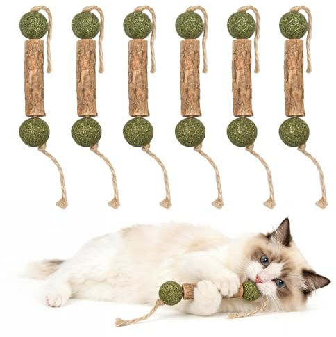 XINML Cat Silvervine Chew Sticks, Wood Chew Sticks for Cats, 6 Pcs Wooden Cat Toys for Kittens and Adult Cats, Stress Relief, Teeth Cleaning and Indoor Playtime Fun