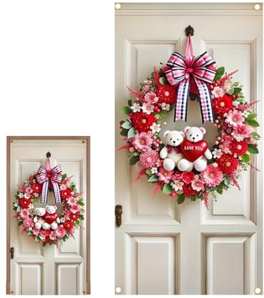 Valentine's Day Door Wreath for the Front Door - 180 x 90 cm Heart-Shaped Decoration Sign - Valentine's Day Door Wreath with Heart - for the Patio, Window, Home, Farmhouse, Apartment and Hotel