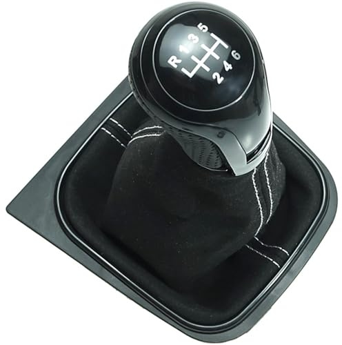 perforierter Schaltknauf 6 Gang mit Schaltsack + Rahmen weiße Naht, aus Mikrofaser kompatibel mit VW Golf 5 V Golf 6 VI Komplettset Ersatzteil für 1K0711113 5K0711113 1K8711113