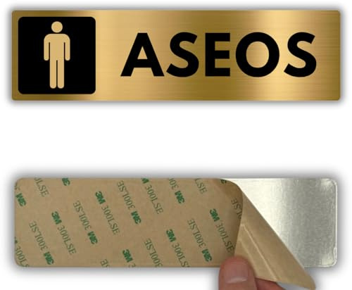 LEIASA Panneau salle de bain pour homme - 5 x 18 cm - Aluminium - Panneau WC masculin - Plaque adhésive 3M - Plaque adhésive pour lavabo pour hommes - Signalisation salle de bain - Épaisseur 0,8 mm