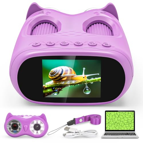 ASPOVEN Microscopio y Telescopio Digital 2 en 1 para Niños, Microscopio Bolsillo Portátil de 1000x con Pantalla HD de 2,0, Función de Cámara y Telescopio, Cumpleaños (Morado)