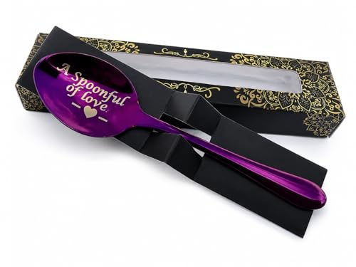 Personalised Engraved Teaspoon – Coffee & Tea Spoon Gift with Gift Box – “A Spoonful of Love” Design – Laser Engraved Stainless Steel Spoon – Available in Rose Gold, Rainbow & Purple (Purple Spoon)