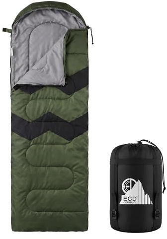 ECD Germany Sovsäck för Camping Lätt Bärbar, 3-Sovsäck Ultralätt äcksovsäck för Vuxna, Varm och Kompakt med Litet Packmått, Integrerad Sovkomfort för Vandring, Resor och Friluftsliv, Khaki/Mörkblå