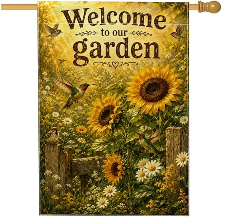 Bandiera per la casa con girasole, rustica estiva colibrì crisantemo giallo estivo su entrambi i lati, grande bandiera da giardino per esterni, cortile, prato, patio, porta d'ingresso, 71 x 101 cm