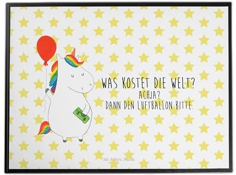 Mr. & Mrs. Panda Schreibunterlage Einhorn Luftballon - Geschenk, Tischunterlage, Unicorn, tischmatte, Lebenslust, schreibtischunterlage, Einhörner, Schreibtisch Unterlagen, Geld, tischauflagen