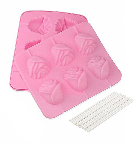 Moule à sucettes 3D en forme de fleur et 20 bâtonnets – Plateau en silicone pour bonbons durs, chocolats, gelées, sucettes