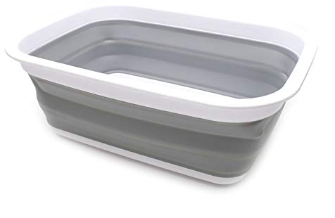 SAMMART 9,2 l Faltbare Wanne – tragbarer Picknickkorb für den Außenbereich – Faltbare Einkaufstasche – platzsparender Aufbewahrungsbehälter (Grau)