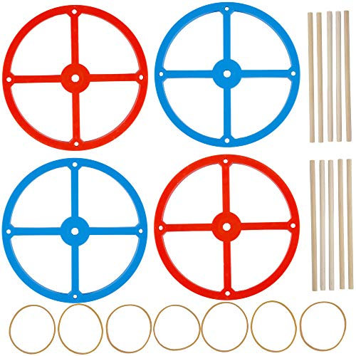 Large Plastic Toy Project Wheels and Axles, for Mousetrap Car and Rubber Band Car Projects, 20 Wheels, 20 Rubber Bands, 10 Dowels