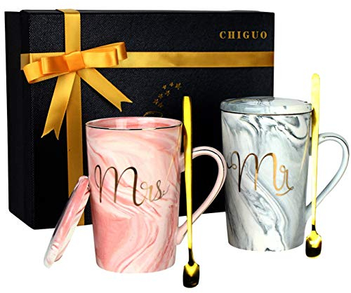 Tazze da Caffè Mr Mrs Set di tazze Grandi Tazza di Ceramica Regalo per Coppie Sposa Sposo Anniversario Nozze Compleanno Natale Festa del Papà Festa della Mamma 420ML/14.8oz
