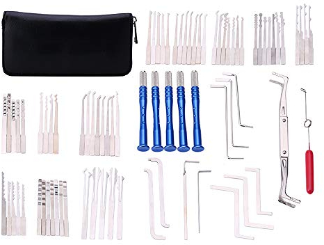 Loboo Idea Juego de ganzúas multifuncionales de 69 piezas con paquete de 5 manijas de metal, kit de herramientas de capacitación profesional