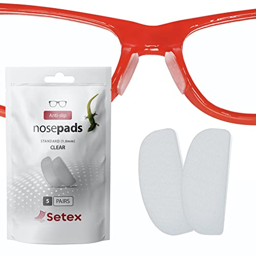 Setex Gecko Grip Brillen-Nasenpads (5 transparente Paare) – Anti-Rutsch-Nasenpads für Brillen, Mikrostrukturierte Fasern, Ultraweicher Selbstklebekleber, 1 x 7 x 16 mm