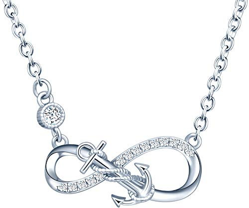 INFINIONLY Damen Anhänger, Ohrring und Armbänder, 925 Sterling silber Schmuck-Sets, Anker und Unendlichkeitssymbol schmuck-Satz, Silber, Intarsien Zirkon, Geburtstag Weihnachten Geschenk