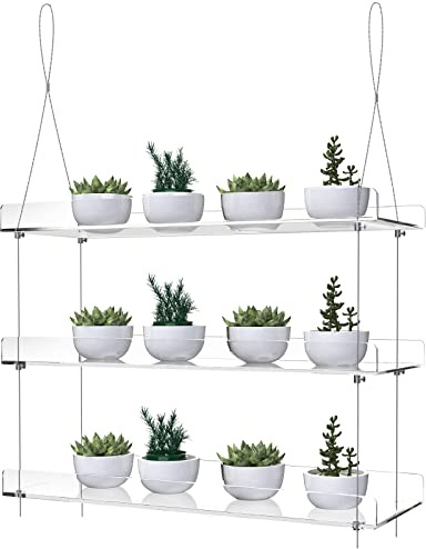Hängende Acryl-Pflanzenregale für Fenster, höhenverstellbar, transparent, hängende Innenfenster, Wandbehang, Pflanzenständer, Schale für Küche, Schlafzimmer, für Fenster wachsen Kräuter, Sukkulenten,