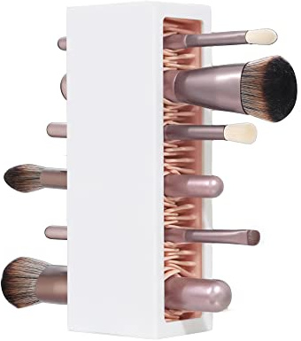 JAMEND CLXP Makeup Brushes Holder Organizer, Silicone Vanity Air Drying Rack Display Storage for Brush, Eyeliners and More, Practical Cosmetic Tools Container (Pink-White)