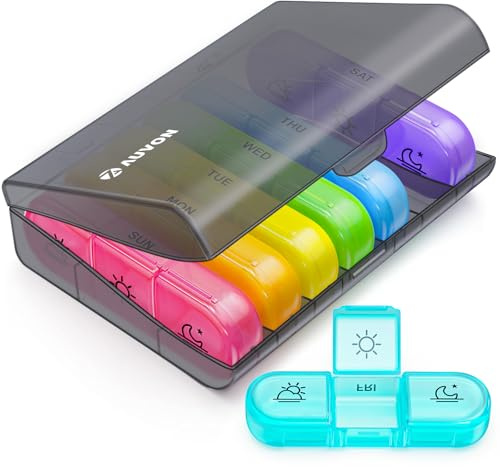 AUVON Weekly Pill Organizer 3 Times a Day, Large 7 Day Pill Box 3 Times a Day with Separate Container, Portable Pill Case for Medication, Vitamins, Fish Oil and Supplements