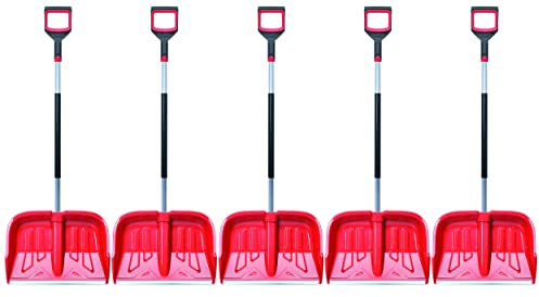 5X Schneeschaufel mit ergonomischem Griff - Schneeräumer für kleine und große Schneemengen – Kunststoff-Blatt, Aluminium-Stiel