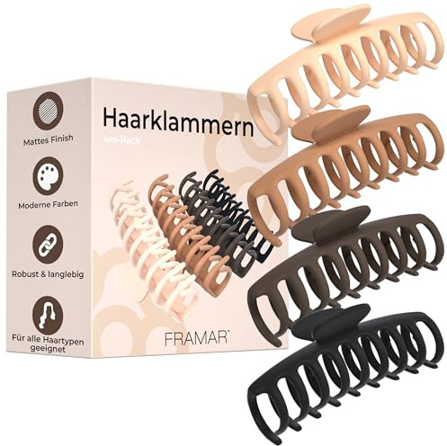 FRAMAR Large Hair Claw Clip – Hair Clips Women, Extra Large Claw Clip For Thick Hair Claw Clips, Hair Claw Clips For Women Thick Hair – Neutral Claw Clips 4 Pack