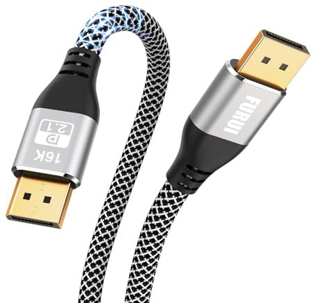 FURUI Lot de 2 câbles DisplayPort 2.1 certifiés VESA de 3 m, 16K DP 2.0, prend en charge 80 Gbit/s, 16K @ 60 Hz, 8K @ 120 Hz, 4K @ 240 Hz/165 Hz, 2K @ 360 Hz pour ordinateur portable, moniteur de jeu
