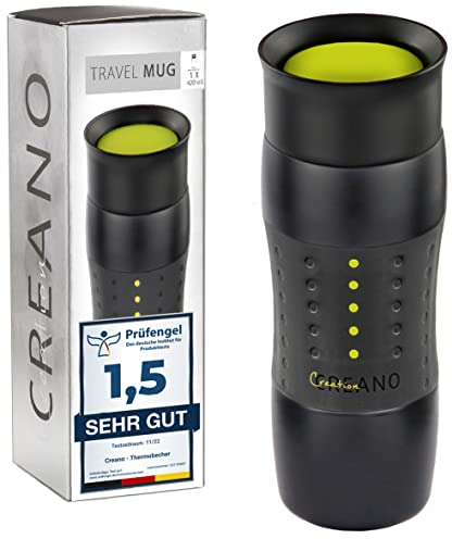 Creano Design Travel Mug 420ml, Coffee to Go Becher, Thermobecher, Isolierbecher, hält 4Std. heiß/ 7Std. kalt, 100% dicht & auslaufsicher, 360°-Trinköffnung | Grün