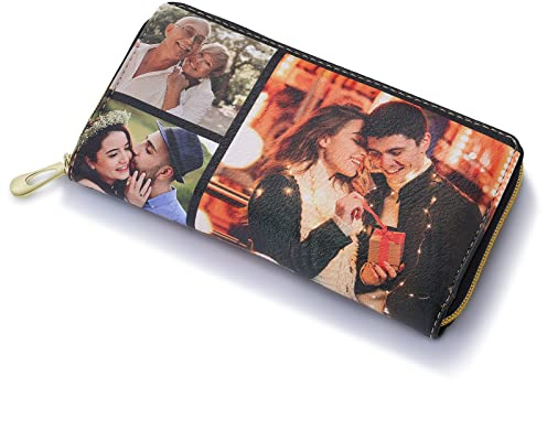 kaululu Personalisiert Geldbörse mit Foto Namen Lange Geldbeutel Damen PU Leder Con Portemonnaie Geschenk für Mama Muttertag Rosa, Blau, Gelb (A1)