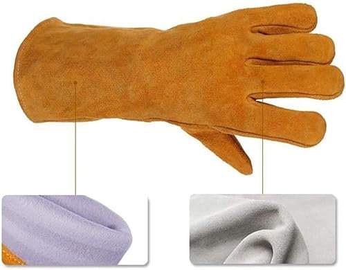AVRYN Schweißerhandschuhe, feuerfeste Handschuhe aus Leder, Gartenhandschuhe, Schweißerstulpen, Kaminhandschuhe, Hochtemperatur-Grillherd, lang gefütterte Schweißerstulpen, Feuerschutzhandschuhe