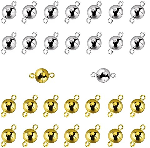 30 st magnetiska lås för kedjor, förlängningskedja rostfritt stål, rostfritt stål, kedjeförlängare, lämplig för gör-det-själv, utökad armbandslängd (guld, silver)