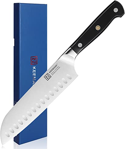 KEEMAKE Coltello da Cucina Santoku 18cm, Coltelli da Cucina in Acciaio Inossidabile, Coltello Giapponese Professionale per Verdure Pesce e Carne, con Confezione Regalo