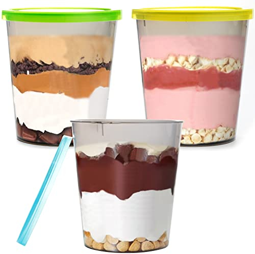 Youngever Lot de 3 Récipients à Crème Glacée Avec Couvercles Plastique 1L, Bacs à Glace avec Couvercle, Pot à Glace de 1L Rond Réutilisable pour les Crèmes Glacées